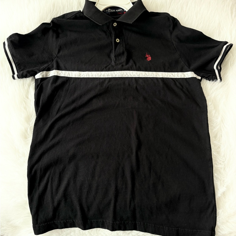 U.S. Polo Assn. Black Polo with White Stripe and Red Logo